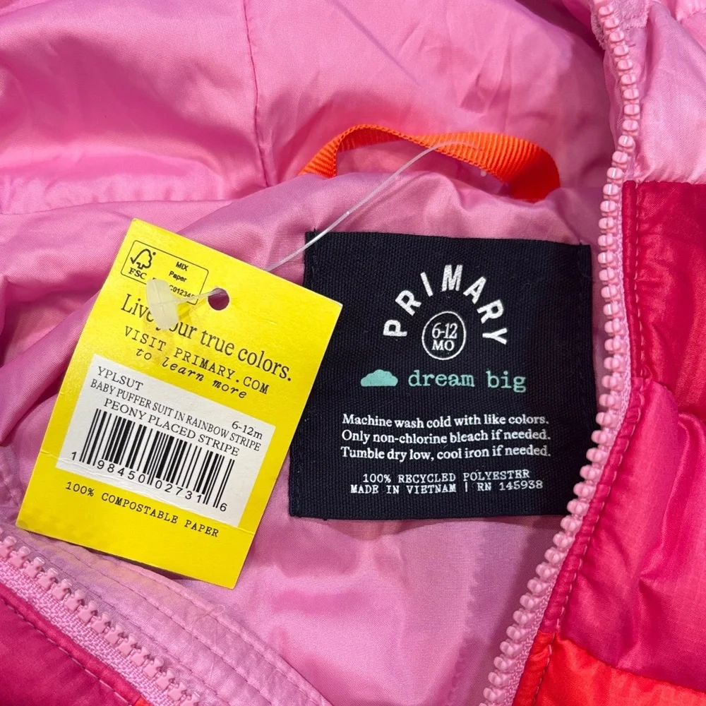 Primary Kids snow suit size 6-12mo. New!